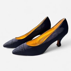Vintage Bruno Magli Navy Silk Pumps